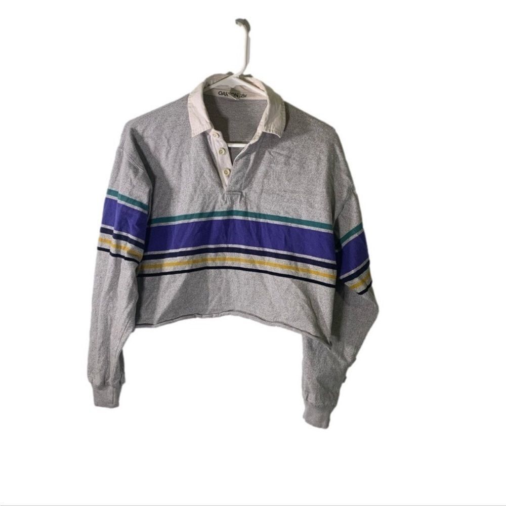 Oakton LTD Small Grey Vintage Cropped Polo‎ Shirt